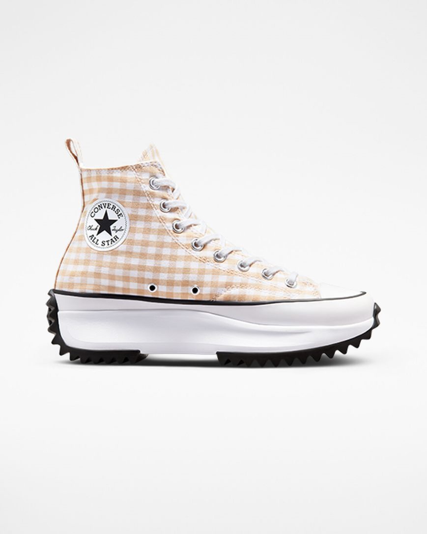 Men\'s Converse Run Star Hike Gingham High Top Platform Shoes Beige / White / Black | AU 985C6Y